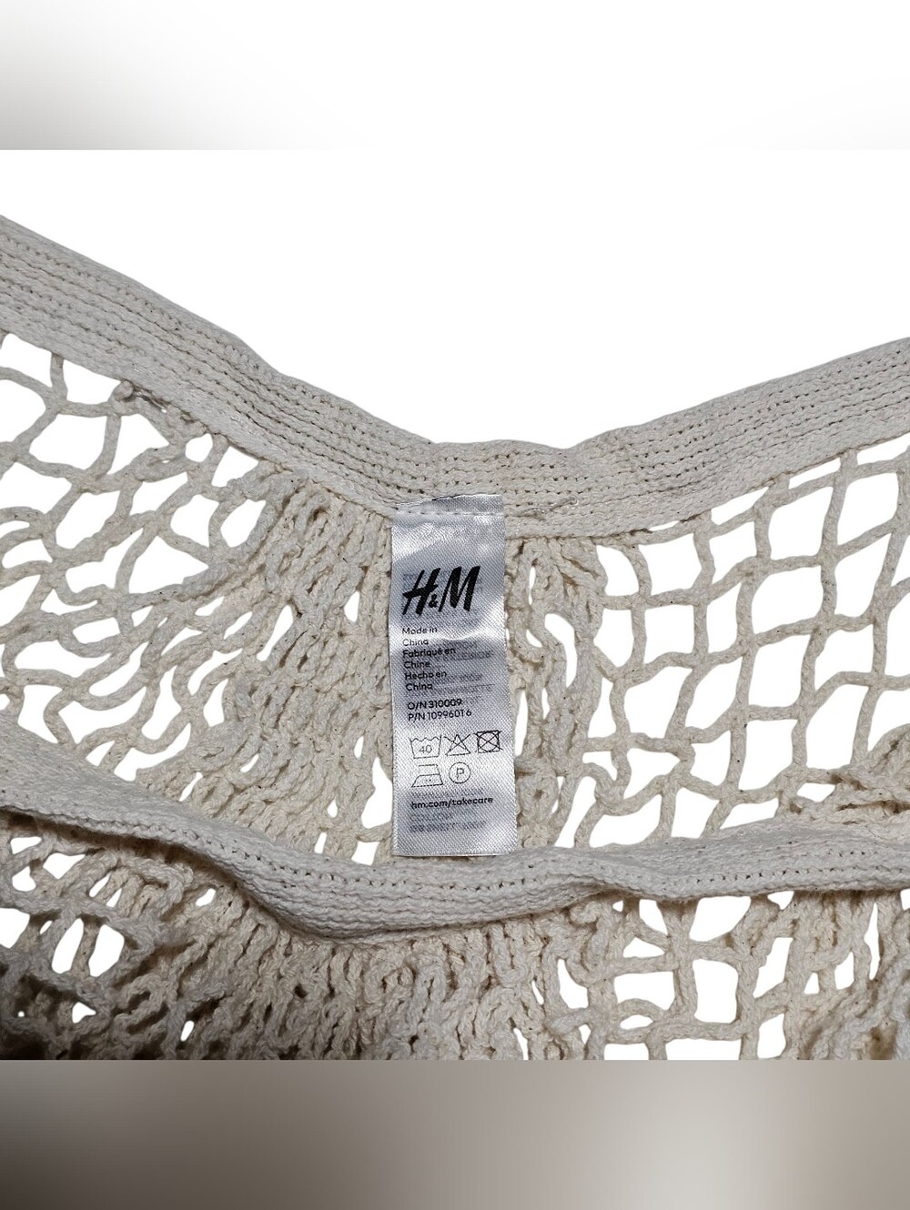 H&M Cream Cotton Mesh Net Tote Bag Ecofriendly Shopping Beach Market Knit Purse View 4
